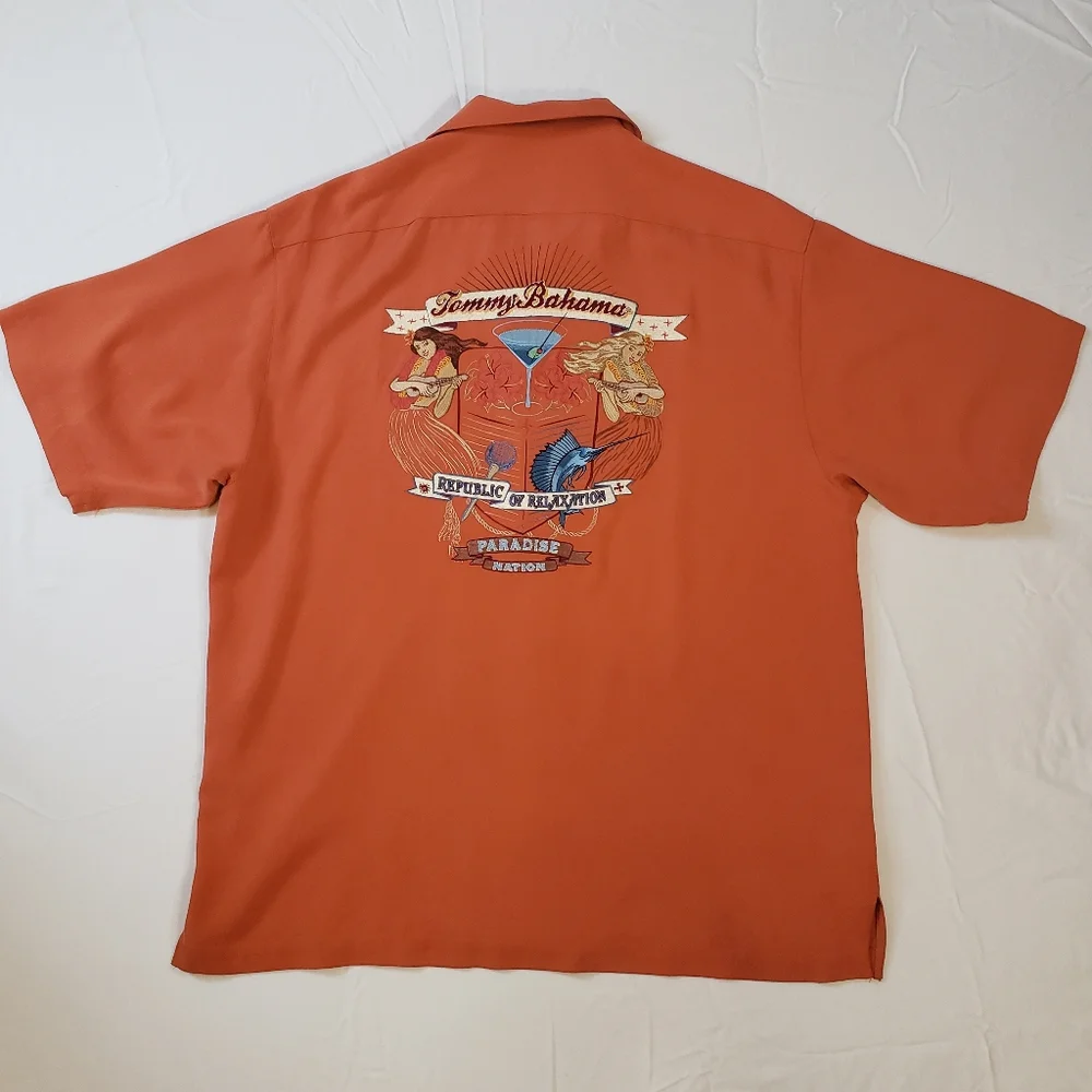 Men's Tommy Bahama Paradise Nation Orange Camp Shirt Size L - Picture 1 of 12